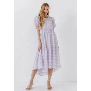 💕ENGLISH FACTORY💕 Tiered Gingham Seersucker Maxi Dress ~ Lavender Medium M NWT